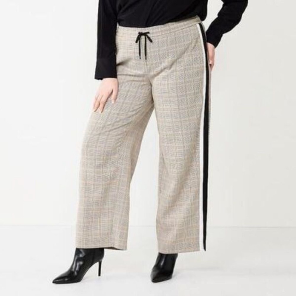 Nine West Plaid Pull-on Wide Leg MidRise Elastic Drawstring Waist Trouser Pant1X